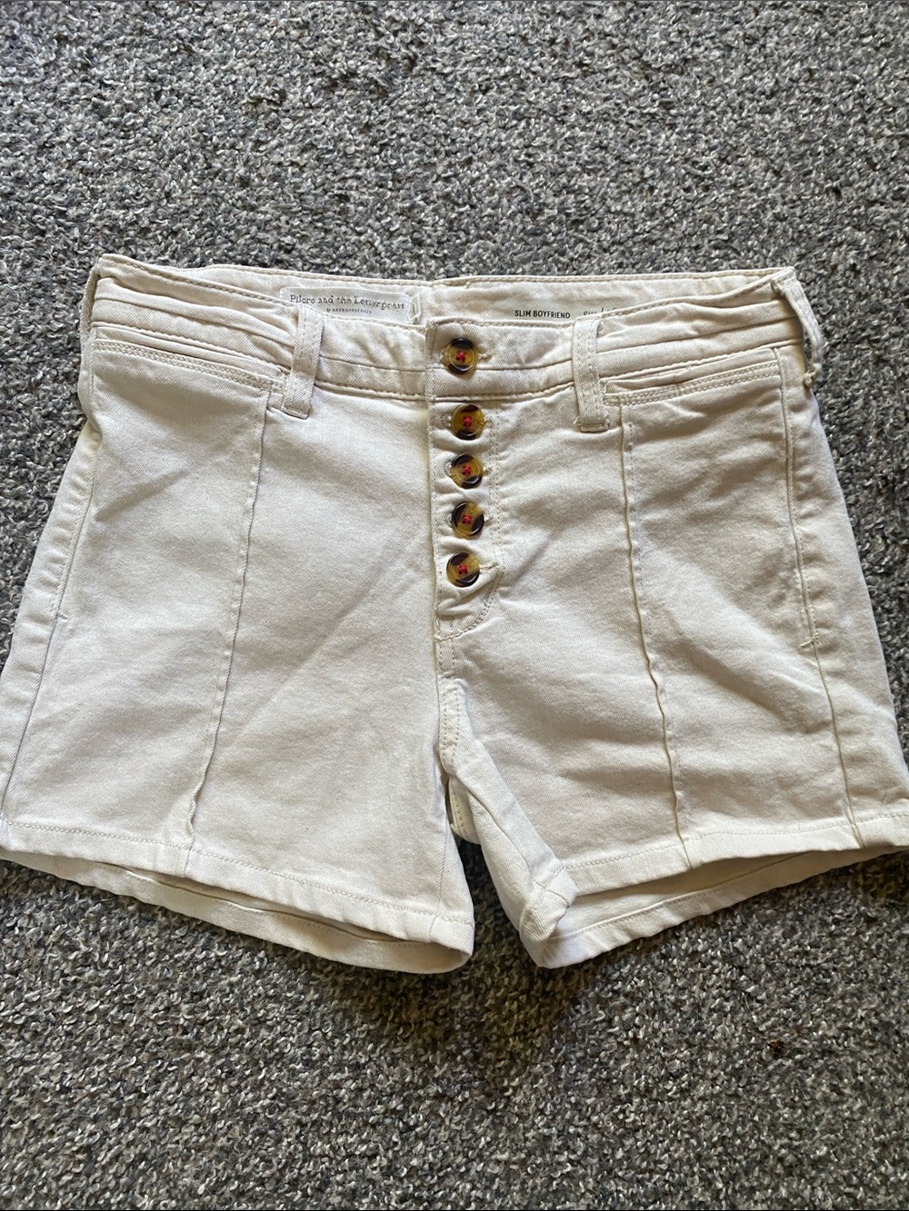 Anthropologie Pilcro and the Letterpress Cream High-Waist Button-Front Shorts